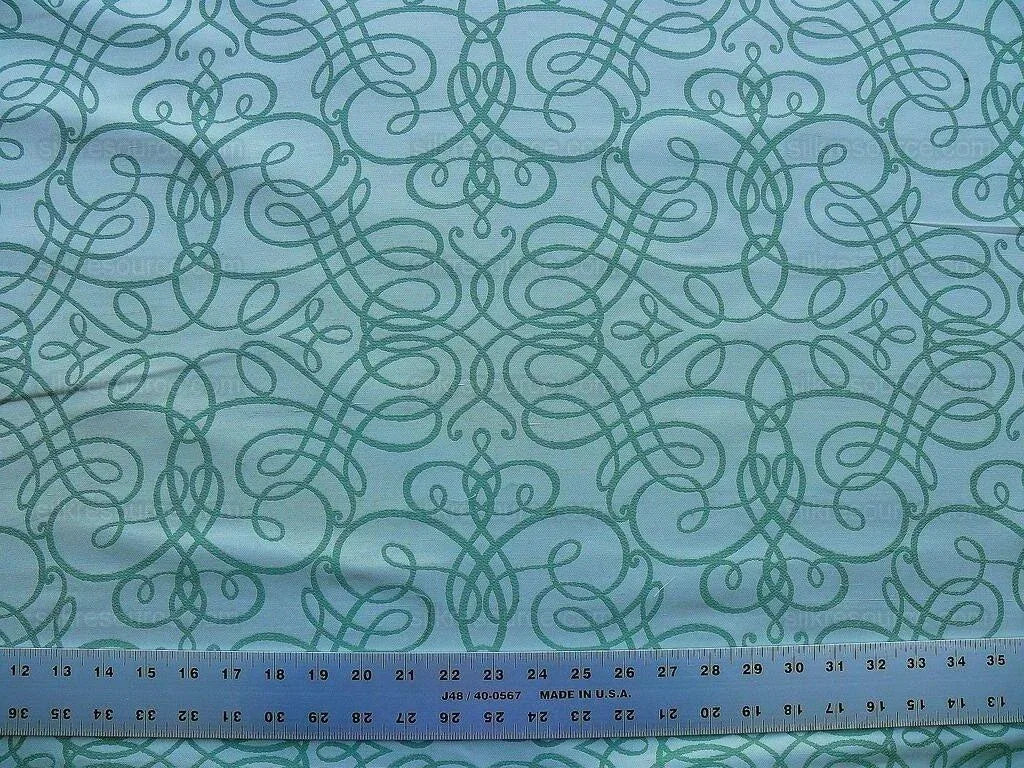 By Yd Scalamandre Flourish Scroll Jade Green White Silk Jarquard MSRP USD 292/Y
