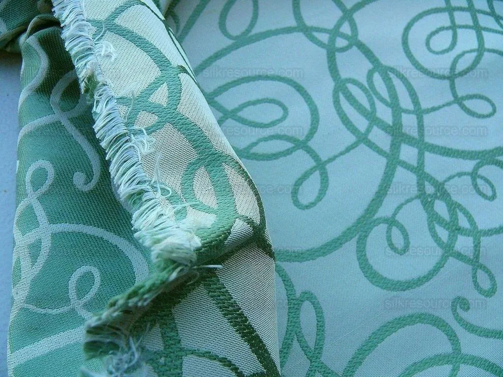By Yd Scalamandre Flourish Scroll Jade Green White Silk Jarquard MSRP USD 292/Y