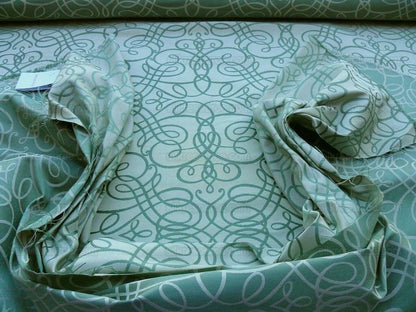 By Yd Scalamandre Flourish Scroll Jade Green White Silk Jarquard MSRP USD 292/Y