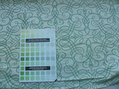 By Yd Scalamandre Flourish Scroll Jade Green White Silk Jarquard MSRP USD 292/Y
