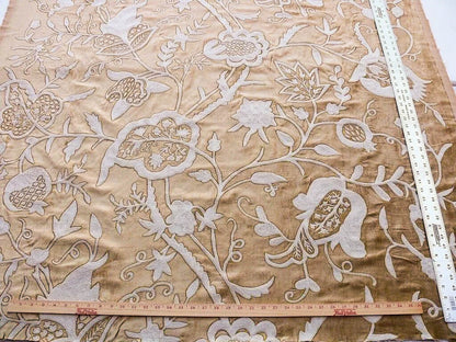 Bty Scalamandre Sikandra Velour Crewel On Velvet Hand Embroidery Wool on Cotton Gold and White MSRP USD 568/Y
