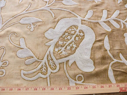 Bty Scalamandre Sikandra Velour Crewel On Velvet Hand Embroidery Wool on Cotton Gold and White MSRP USD 568/Y