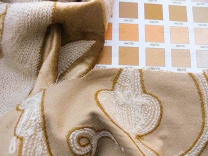 Bty Scalamandre Sikandra Velour Crewel On Velvet Hand Embroidery Wool on Cotton Gold and White MSRP USD 568/Y