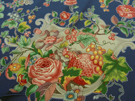 BTY SCALAMANDRE LA NEUVEVILLE FRUIT FLOWER HARVEST BLUE MSRP112Y