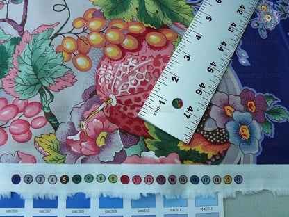 By Yard Scalamandre  La Neuveville Print Fruit Flower Melon Grape Harvest Blue MSRP 112/Y