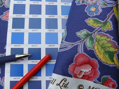 By Yard Scalamandre  La Neuveville Print Fruit Flower Melon Grape Harvest Blue MSRP 112/Y