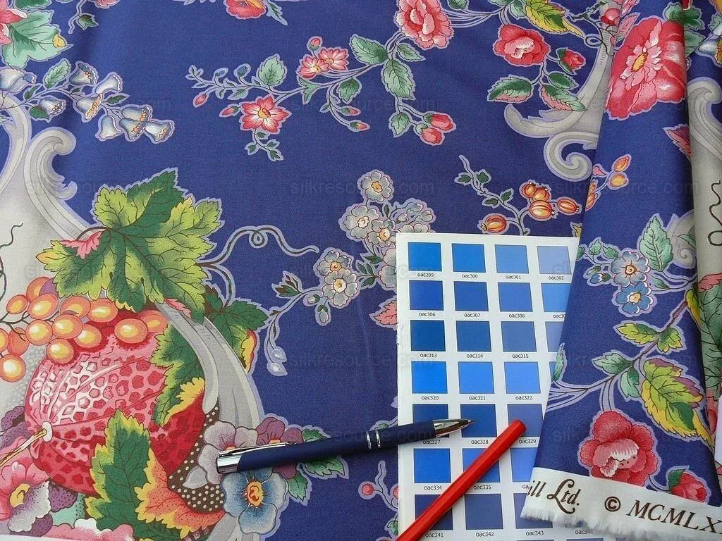 By Yard Scalamandre  La Neuveville Print Fruit Flower Melon Grape Harvest Blue MSRP 112/Y