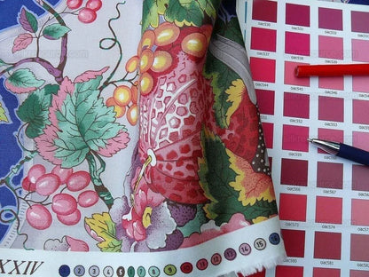 By Yard Scalamandre  La Neuveville Print Fruit Flower Melon Grape Harvest Blue MSRP 112/Y