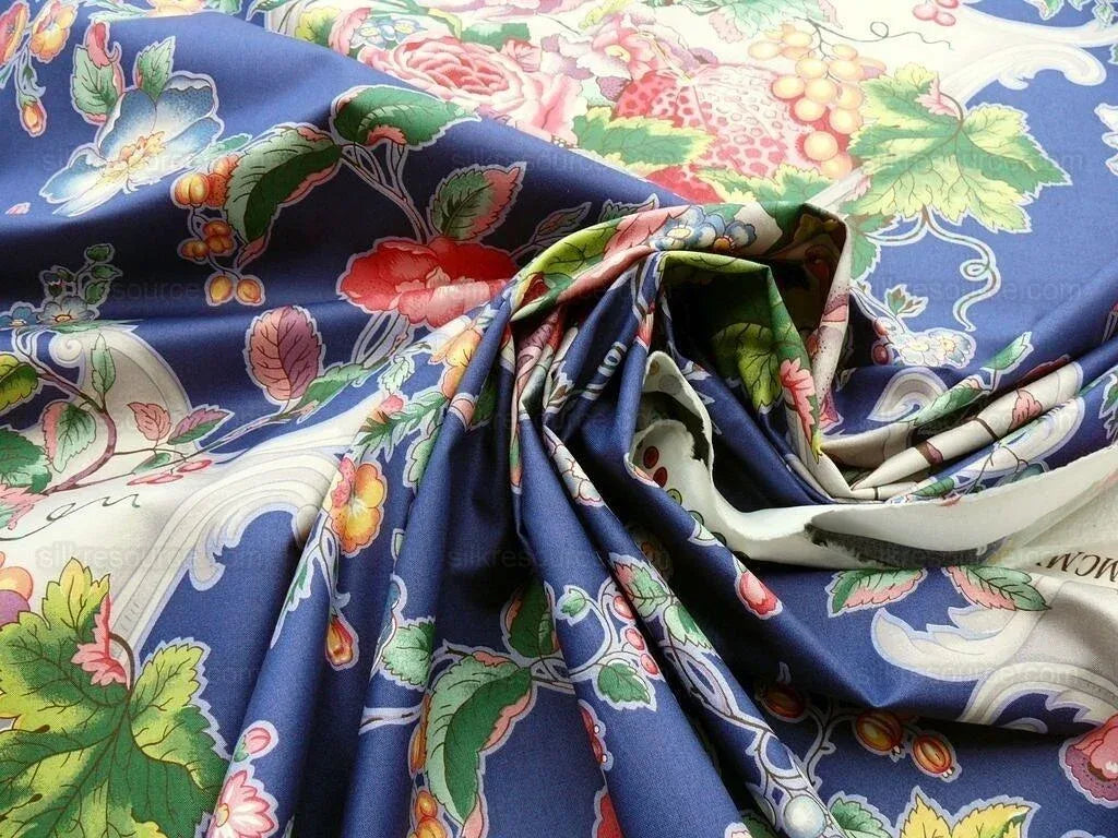 By Yard Scalamandre  La Neuveville Print Fruit Flower Melon Grape Harvest Blue MSRP 112/Y