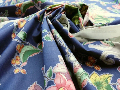 By Yard Scalamandre  La Neuveville Print Fruit Flower Melon Grape Harvest Blue MSRP 112/Y