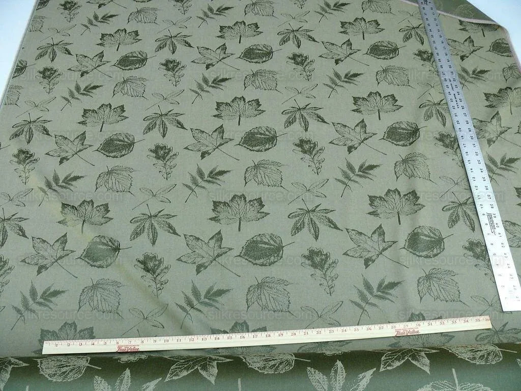 By Yard Scalamandre Wool Satin Pressed Leaves Olive Green Maple Elm Oak MSRP USD 376/Y