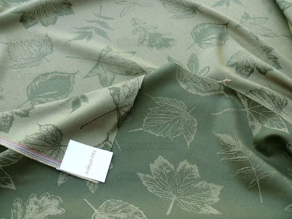 By Yard Scalamandre Wool Satin Pressed Leaves Olive Green Maple Elm Oak MSRP USD 376/Y