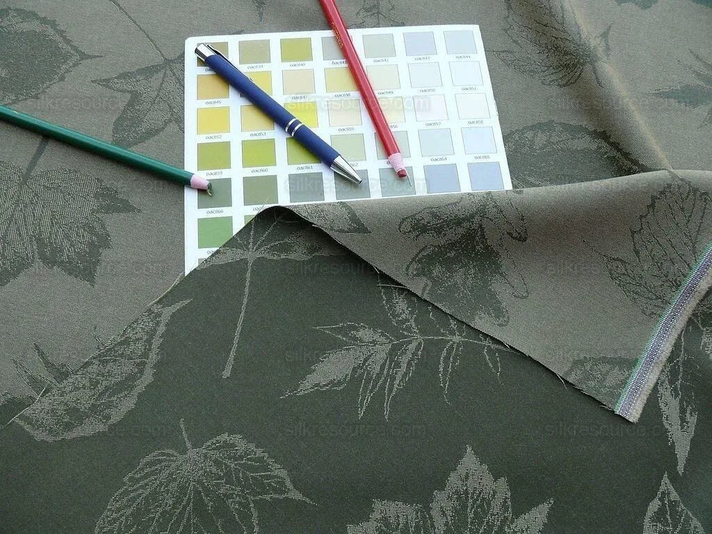 By Yard Scalamandre Wool Satin Pressed Leaves Olive Green Maple Elm Oak MSRP USD 376/Y