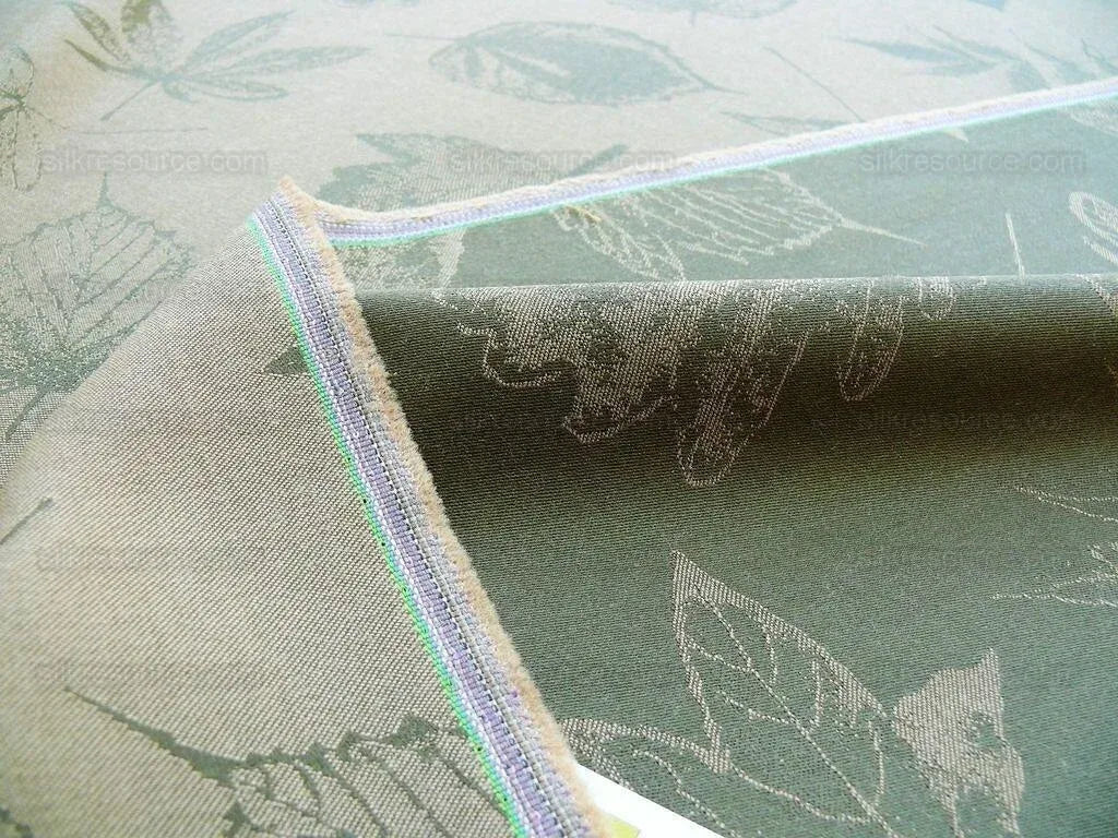 By Yard Scalamandre Wool Satin Pressed Leaves Olive Green Maple Elm Oak MSRP USD 376/Y