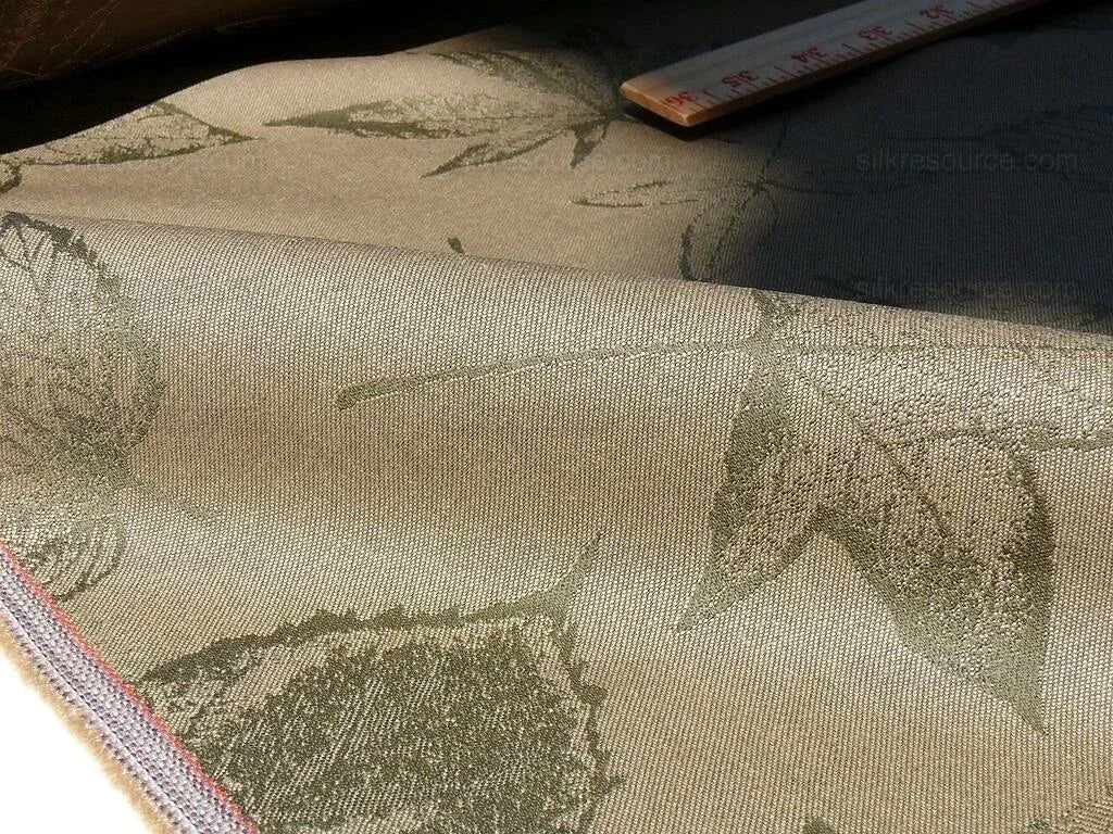 By Yard Scalamandre Wool Satin Pressed Leaves Olive Green Maple Elm Oak MSRP USD 376/Y