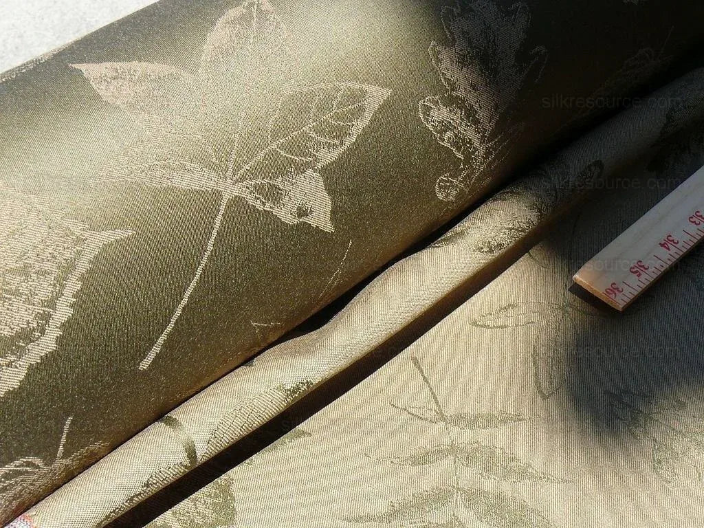 By Yard Scalamandre Wool Satin Pressed Leaves Olive Green Maple Elm Oak MSRP USD 376/Y