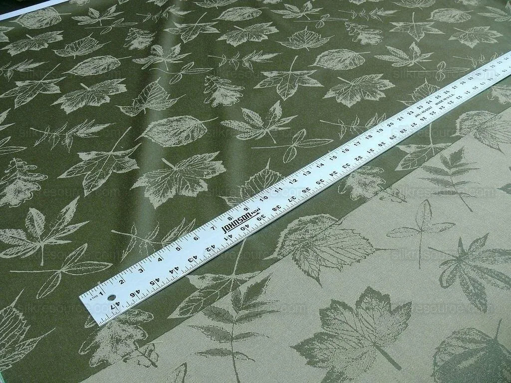 By Yard Scalamandre Wool Satin Pressed Leaves Olive Green Maple Elm Oak MSRP USD 376/Y