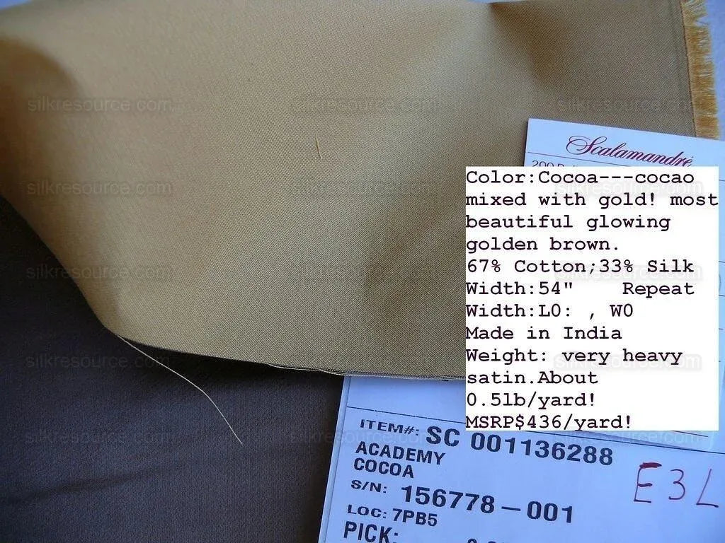 By Yard Scalamandre Academy Silk Satin Heavy Cocao Golden MSRP USD 436/Y