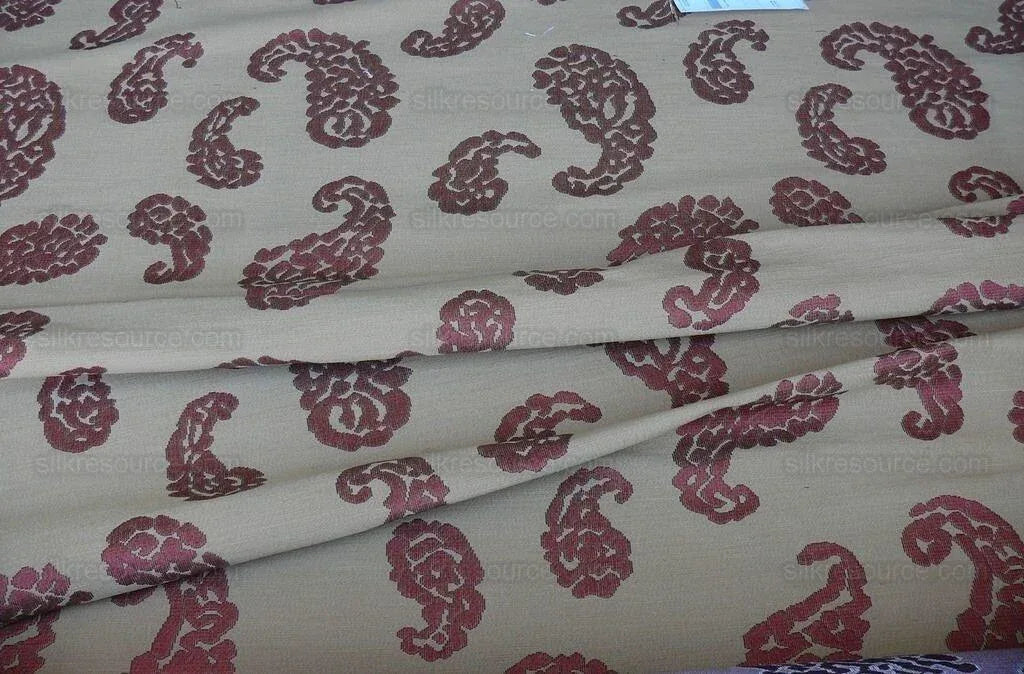 Scalamandre Katmandu  Silk Lampas Paisley Lampas Rosso Rose Red Gold Heavy Duty MSRP USD 364