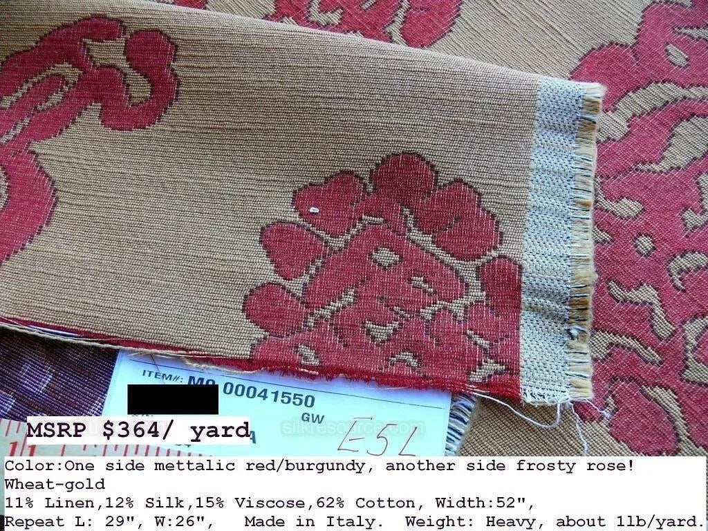 Scalamandre Katmandu  Silk Lampas Paisley Lampas Rosso Rose Red Gold Heavy Duty MSRP USD 364