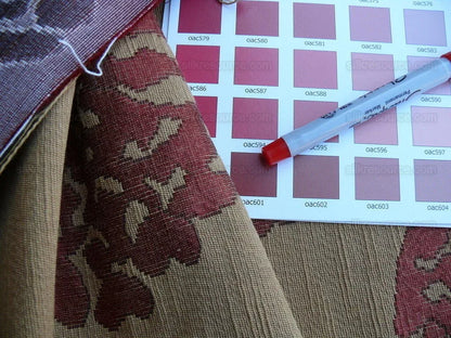 Scalamandre Katmandu  Silk Lampas Paisley Lampas Rosso Rose Red Gold Heavy Duty MSRP USD 364