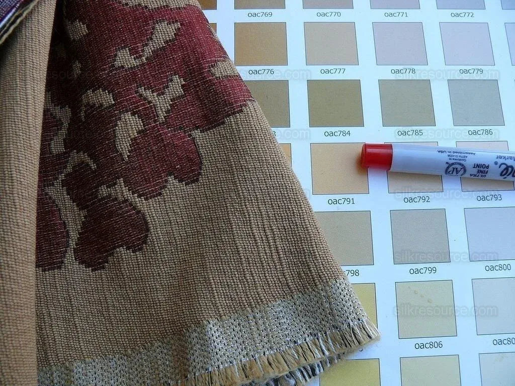 Scalamandre Katmandu  Silk Lampas Paisley Lampas Rosso Rose Red Gold Heavy Duty MSRP USD 364