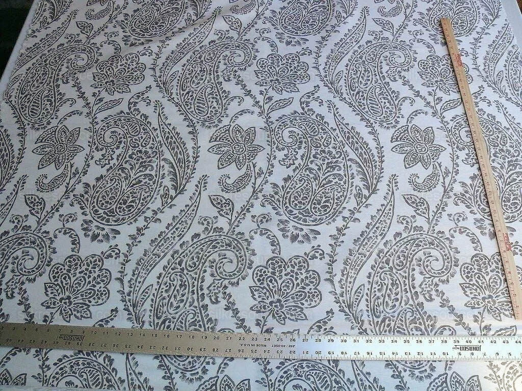 Scalamandre Lillian Silk Linen Paisley "greys" White Print MSRP USD 178Y