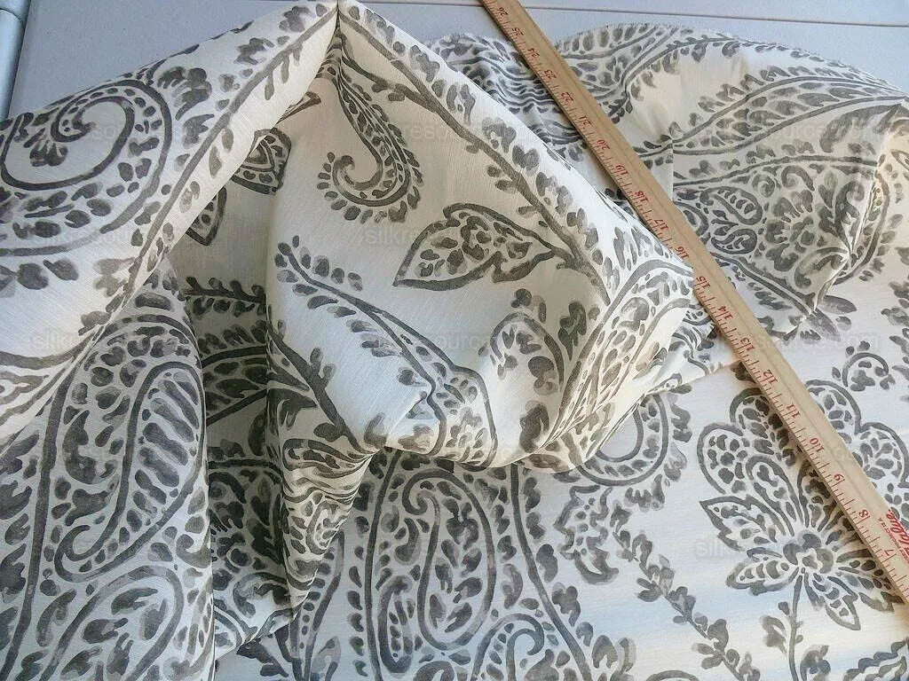 Scalamandre Lillian Silk Linen Paisley "greys" White Print MSRP USD 178Y