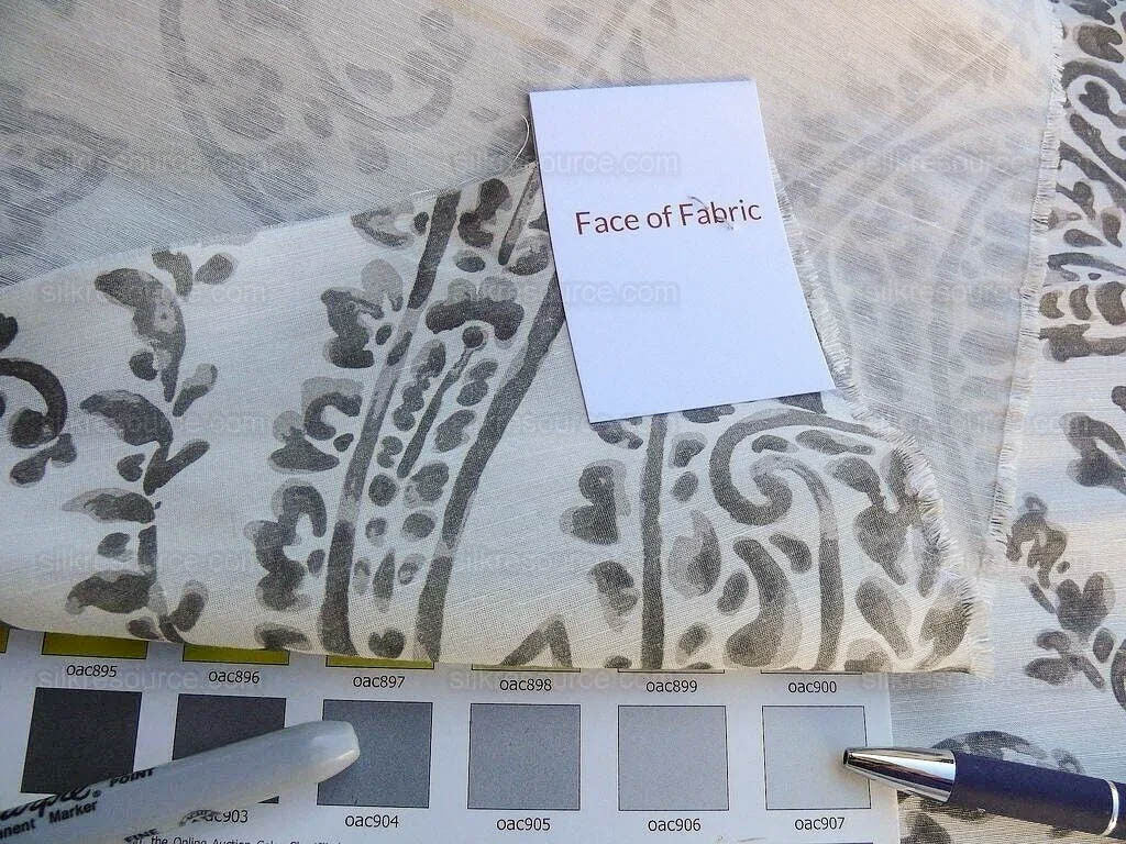 Scalamandre Lillian Silk Linen Paisley "greys" White Print MSRP USD 178Y