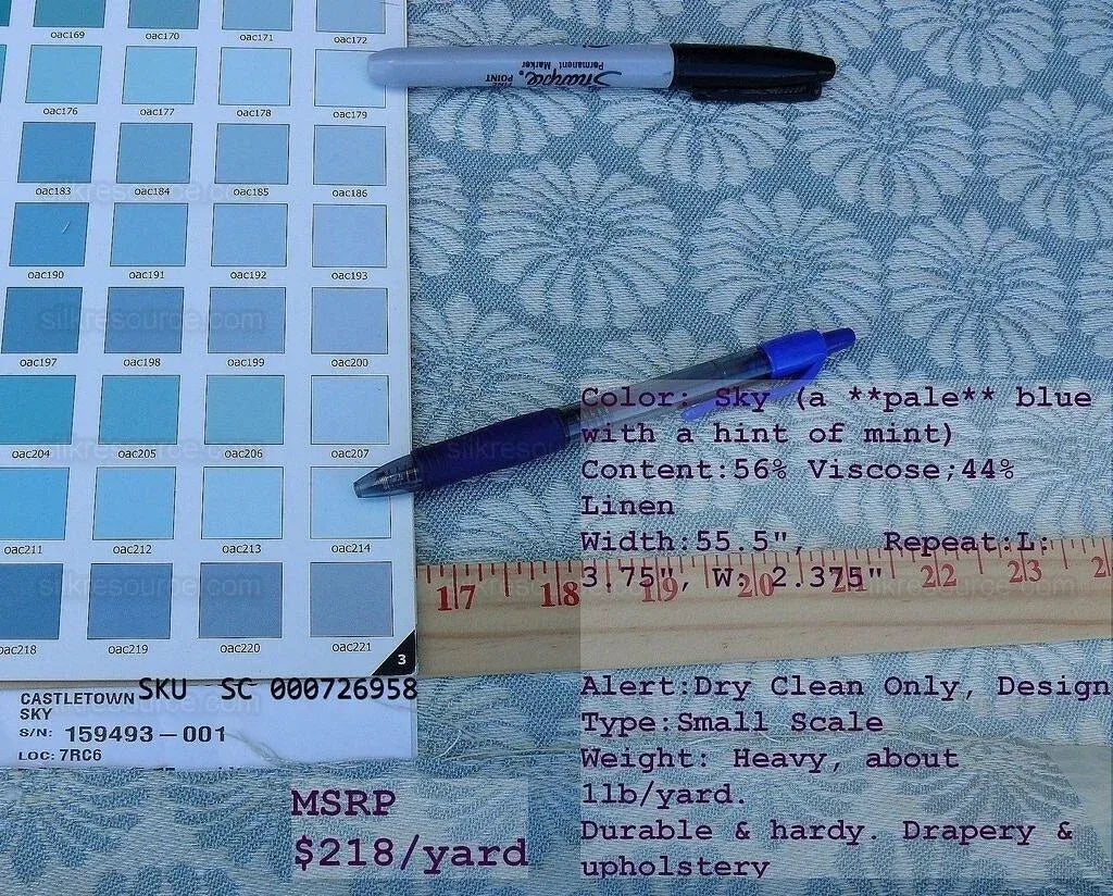 Bty Scalamandre Castletown Sky Pale Blue Jacquard Small Scale Daisy Linen MSRP USD218/y