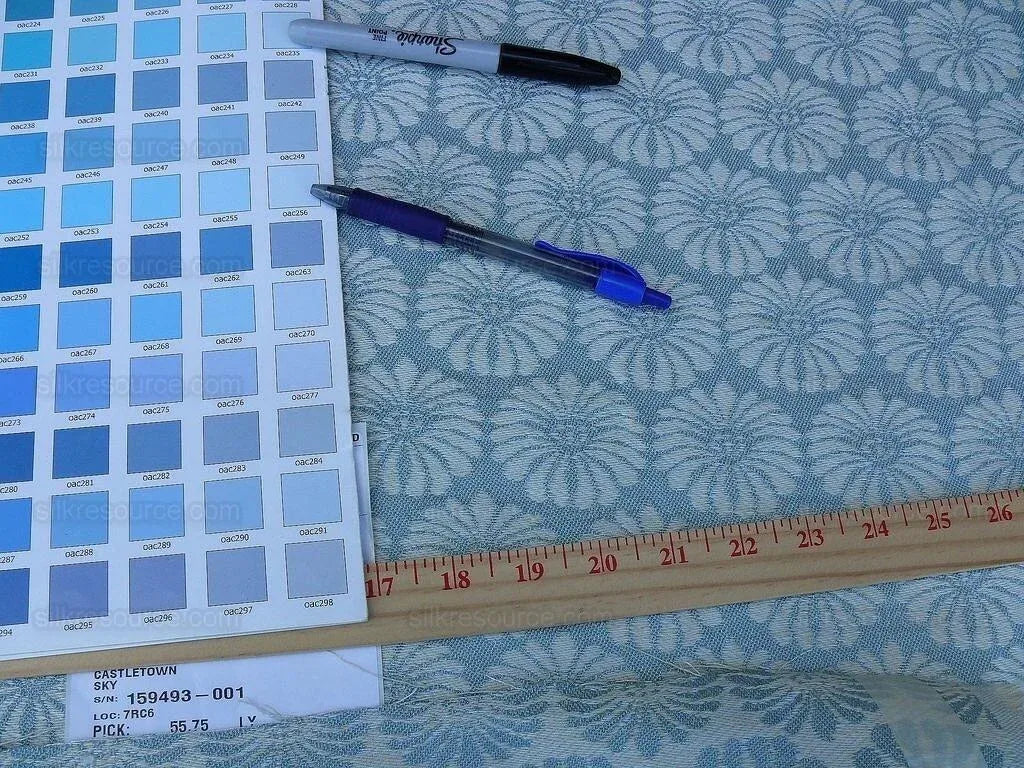 Bty Scalamandre Castletown Sky Pale Blue Jacquard Small Scale Daisy Linen MSRP USD218/y