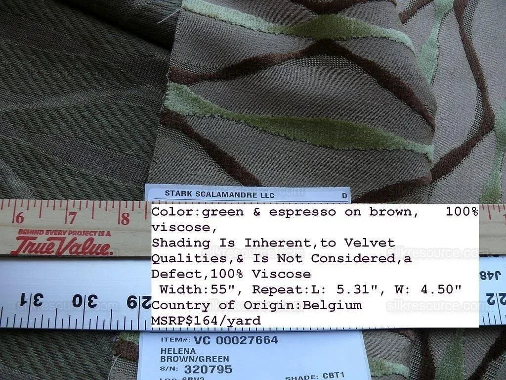 Bty Scalamandre Helena Fonthill Brown/green Velvet River Ribbon Diamond Mid-century MSRP USD 164/Y