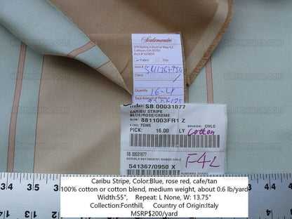 By Yd Scalamandre *cotton* Caribu Stripe Blue Rose Creme MSRP USD 200/Y
