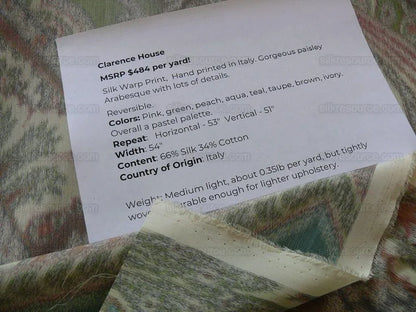 30.5"x54" Clarence House Warp Print Silk Teal Blue Green #1615b MSRP USD 677/yd