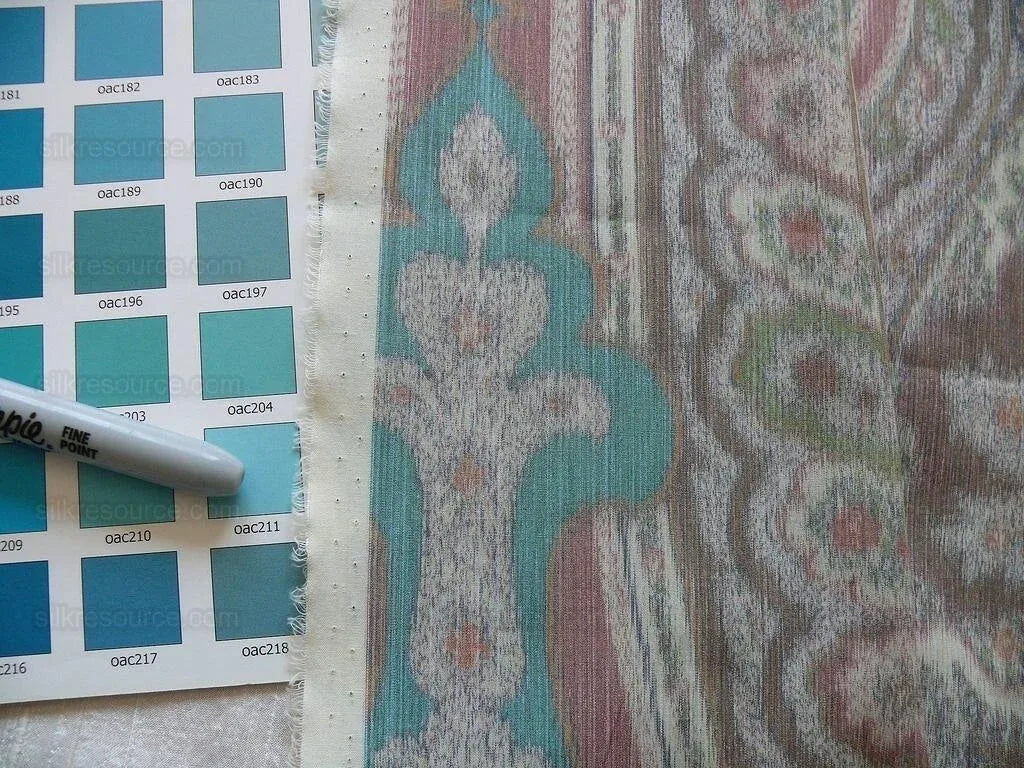 By Vertical Repeat 1.41yards Clarence House Warp Print Silk Teal Blue Green #1615b MSRP USD 677/yard