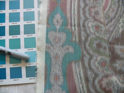 30.5"x54" Clarence House Warp Print Silk Teal Blue Green #1615b MSRP USD 677/yd