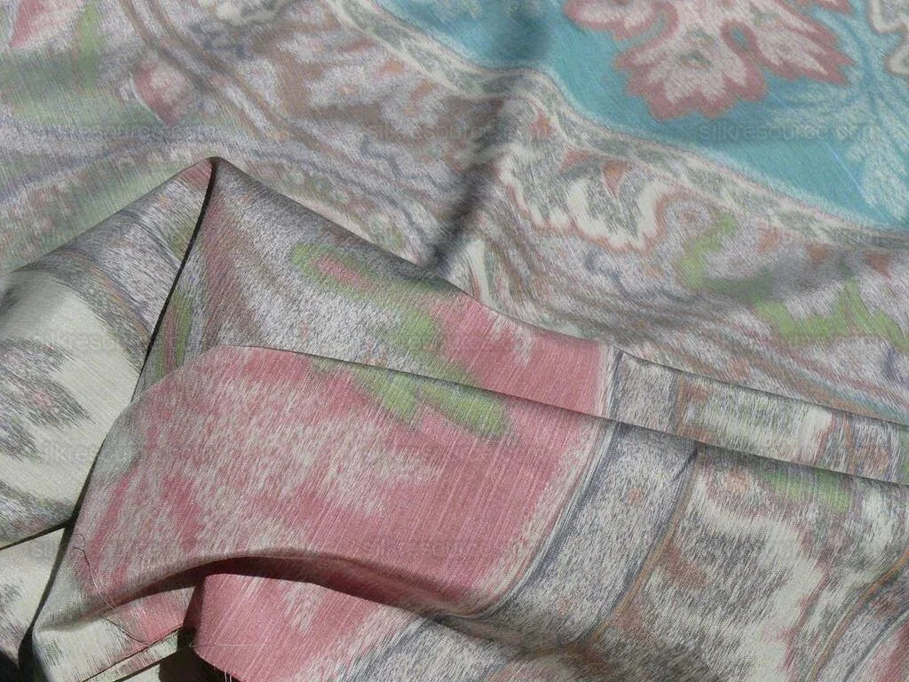 30.5"x54" Clarence House Warp Print Silk Teal Blue Green #1615b MSRP USD 677/yd