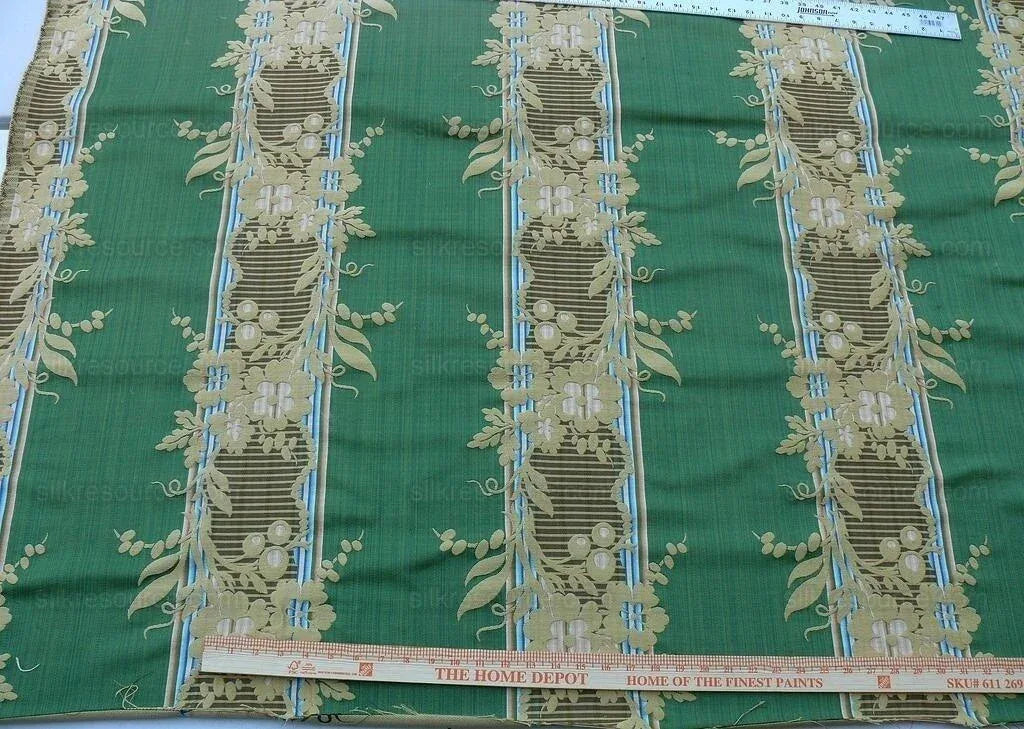Clarence House Jacquard Stripe Floral Vine Green Taupe MSRP USD 195
