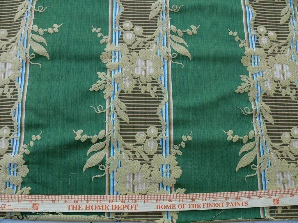 Clarence House Jacquard Stripe Floral Vine Green Taupe MSRP USD 195