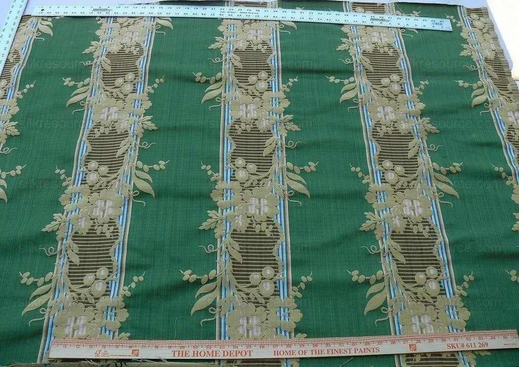 Clarence House Jacquard Stripe Floral Vine Green Taupe MSRP USD 195