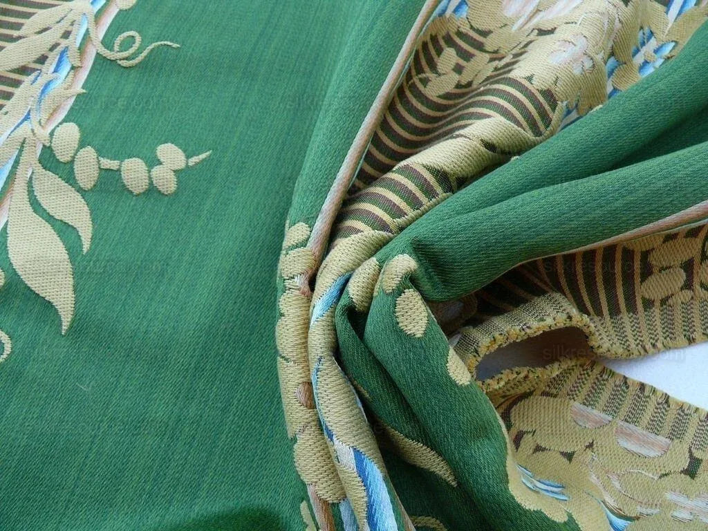 Clarence House Jacquard Stripe Floral Vine Green Taupe MSRP USD 195