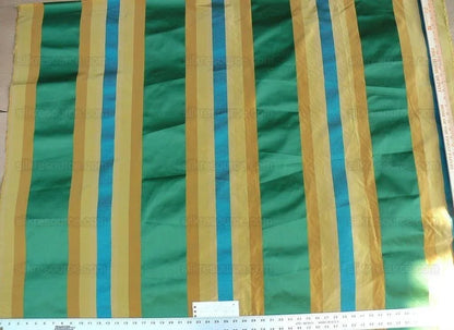 By Yd Designer 100% Silk Taffeta Stripe Satin Rib Turquoise Emerald Green Gold