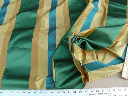 By Yd Designer 100% Silk Taffeta Stripe Satin Rib Turquoise Emerald Green Gold