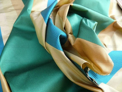 BY YD100% SILK TAFFETA STRIPE SATIN RIB TURQUOISE EMERALD GREEN