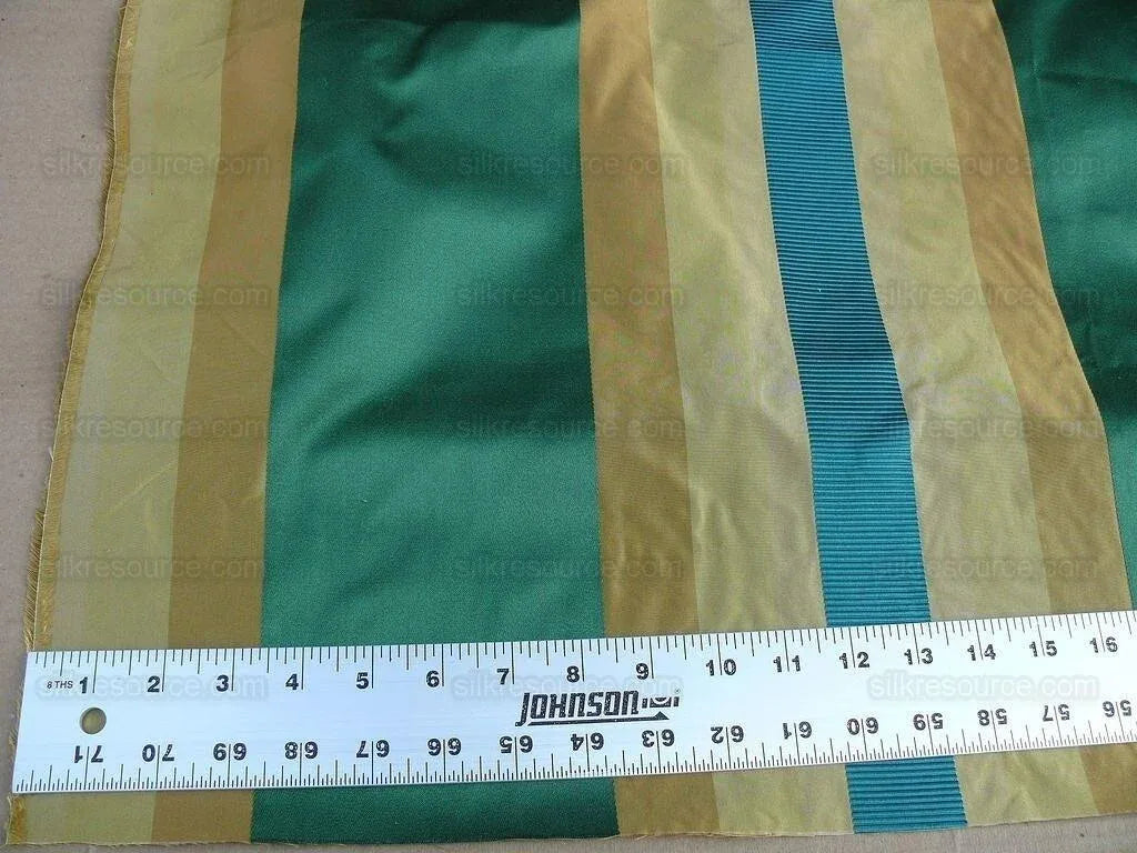 By Yd Designer 100% Silk Taffeta Stripe Satin Rib Turquoise Emerald Green Gold