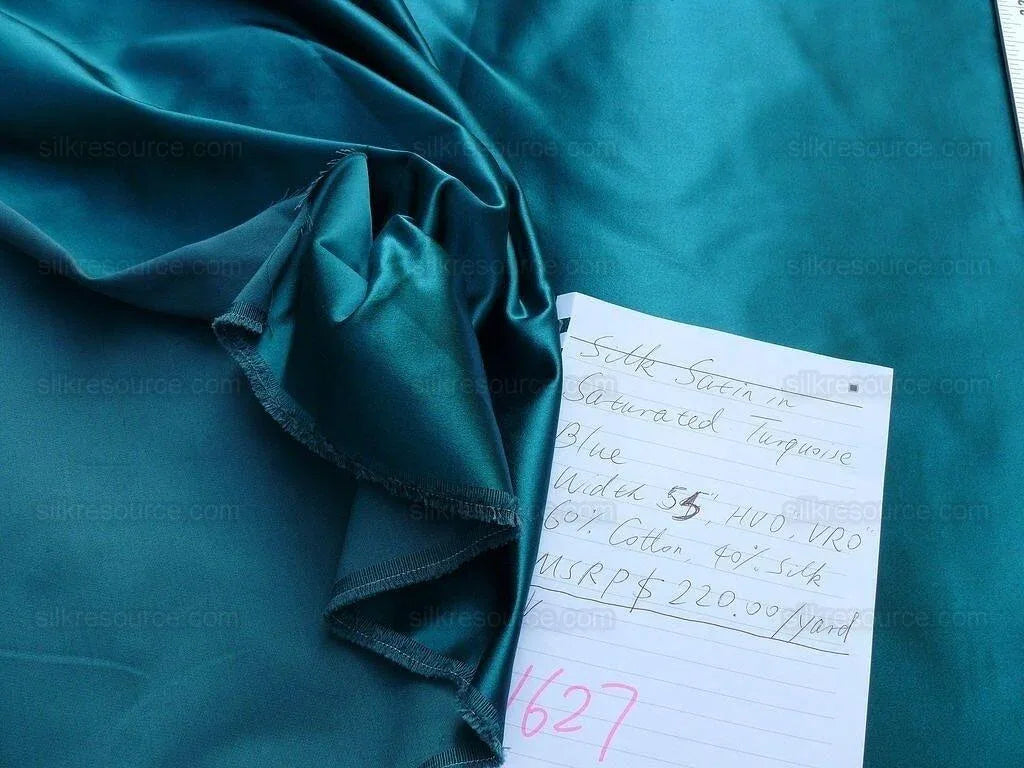 Designer Silk Satin Richest Turquoise Ocean Aquamarine Blue Green Teal Mesmerizing MSRP USD 220/Y