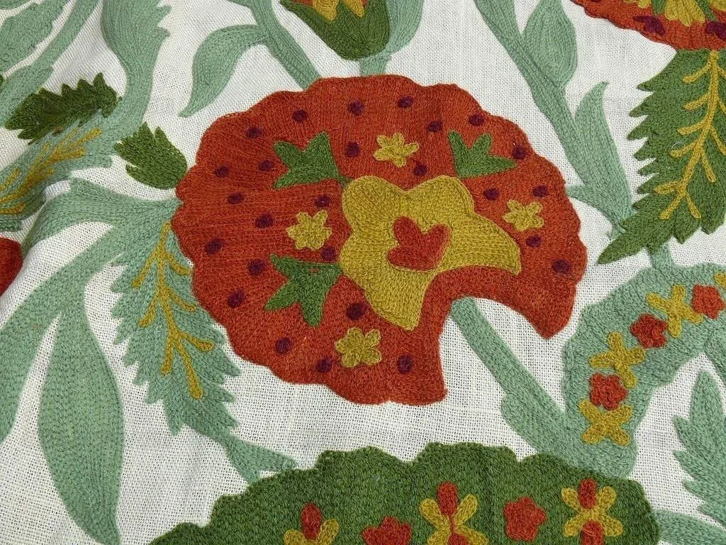 Lee Jofa/oscar De La Renta Termez Embroidery Floral Merlot/olive Red Green crewel Tulip Sunflower MSRP USD 550/yard!