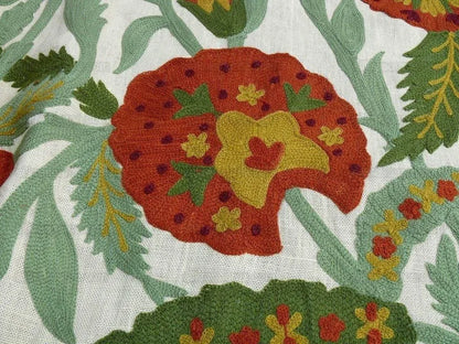 Lee Jofa/oscar De La Renta Termez Embroidery Floral Merlot/olive Red Green crewel Tulip Sunflower MSRP USD 550/yard!