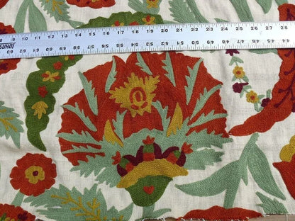 Lee Jofa/oscar De La Renta Termez Embroidery Floral Merlot/olive Red Green crewel Tulip Sunflower MSRP USD 550/yard!