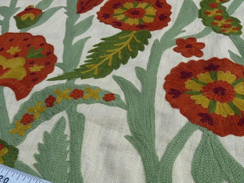 Lee Jofa/oscar De La Renta Termez Embroidery Floral Merlot/olive Red Green crewel Tulip Sunflower MSRP USD 550/yard!